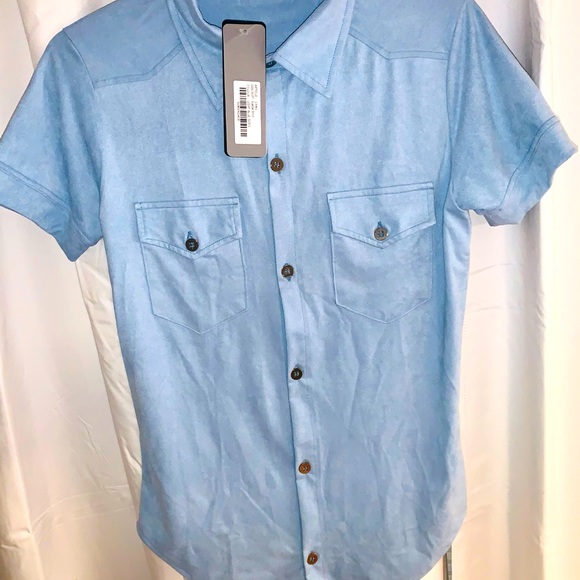 MODUS VIVENDI VEGAN SUEDE SHIRT LIGHT BLUE - Picture 5 of 8